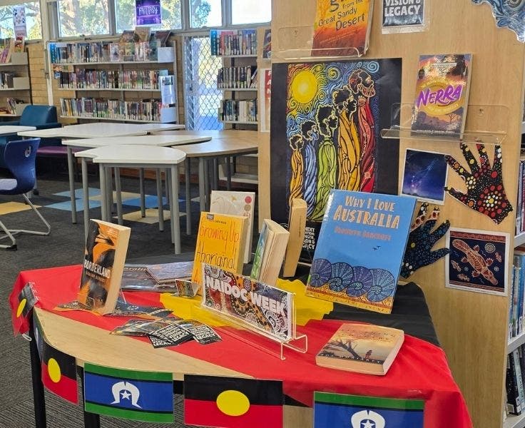 An image of books arranged for NAIDOC Week.